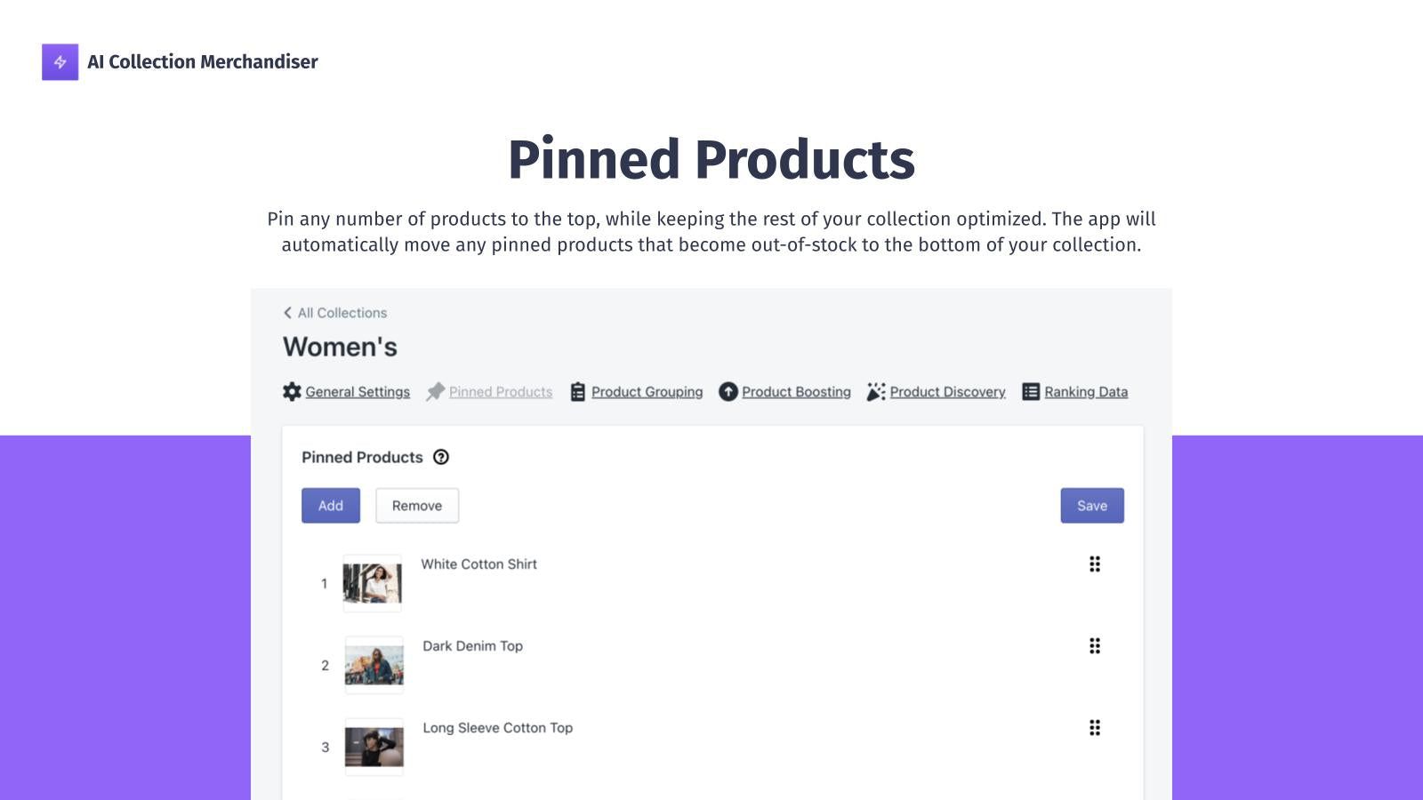Promote products by pinning them to the top of a collection