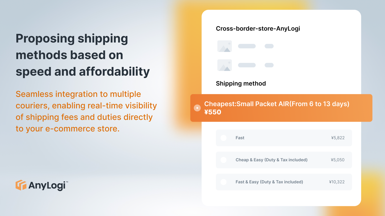 Proposing shipping methods based on speed and affordability