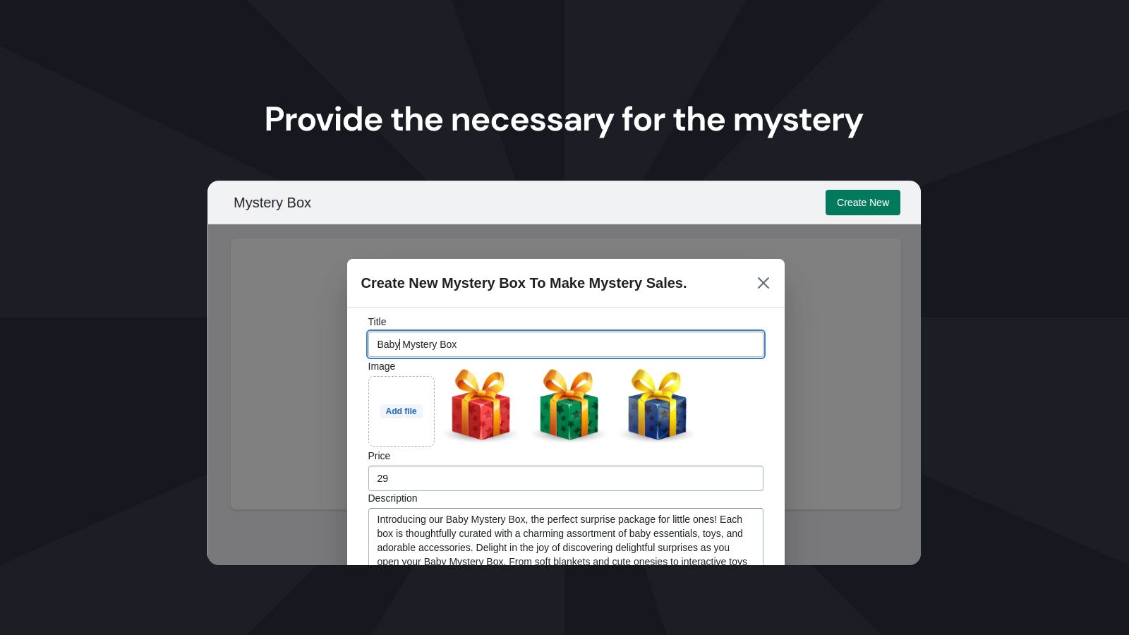 Provide the necessary for the mystery 