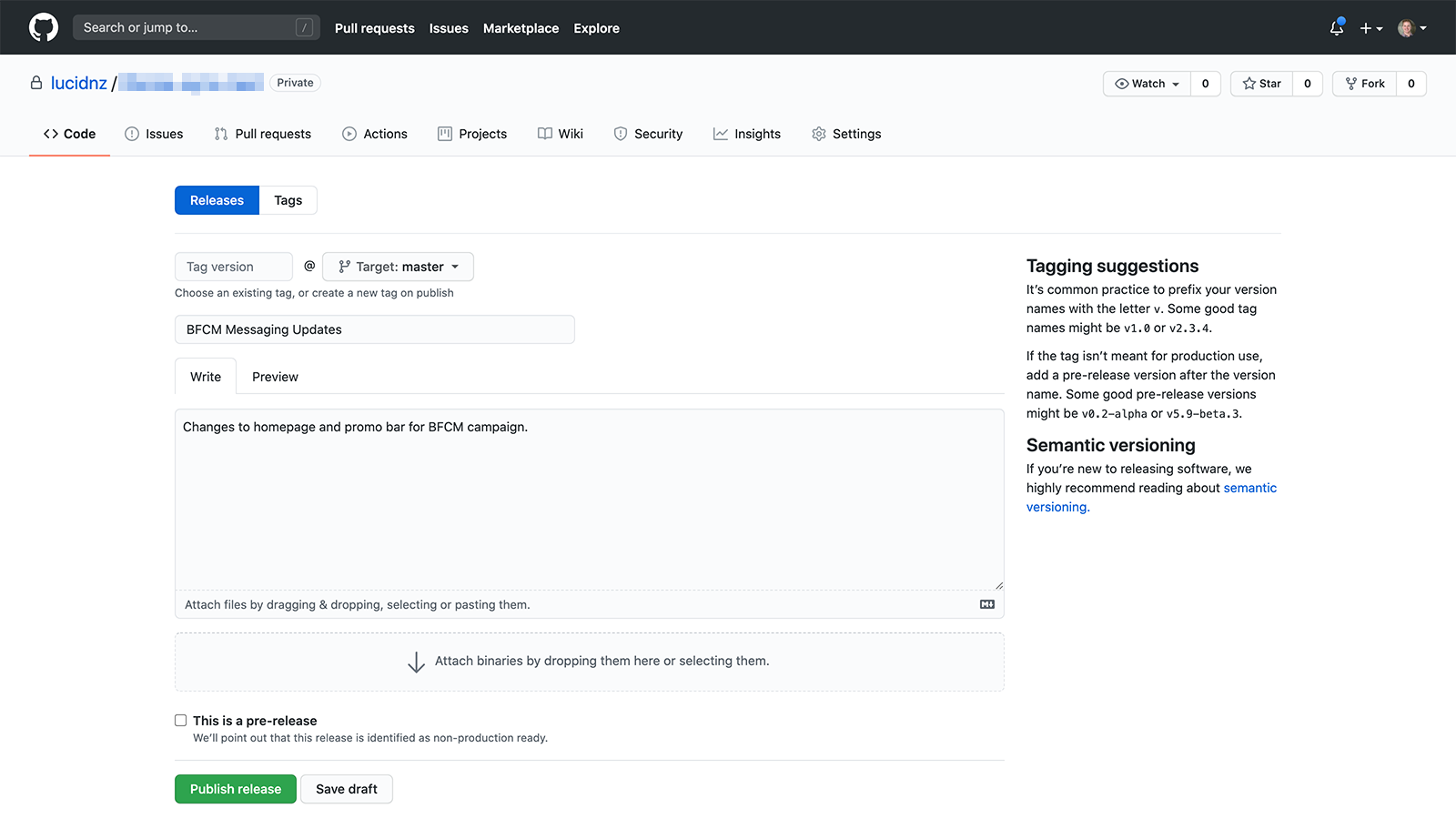 Publish a GitHub release