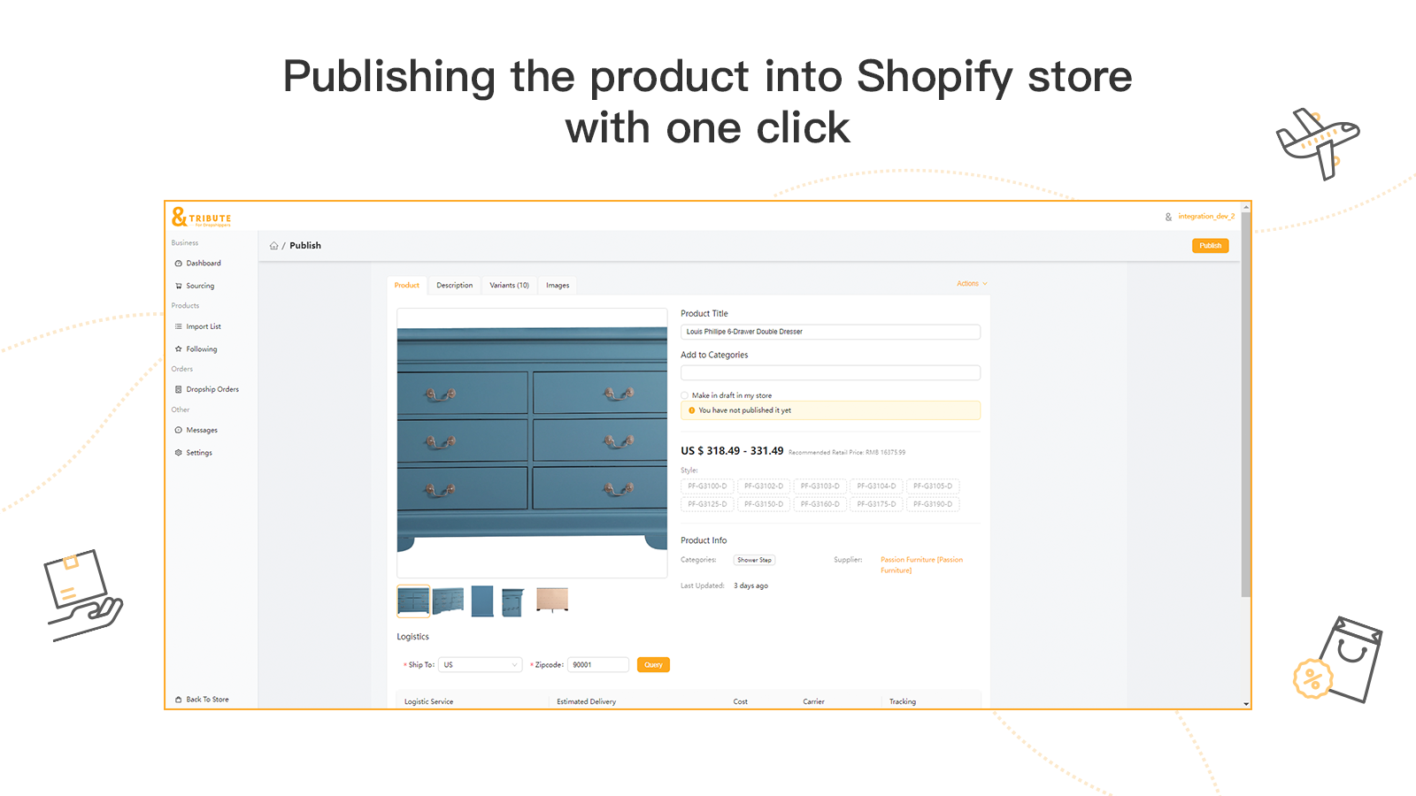 Publish selected products to your Shopify store in one click.