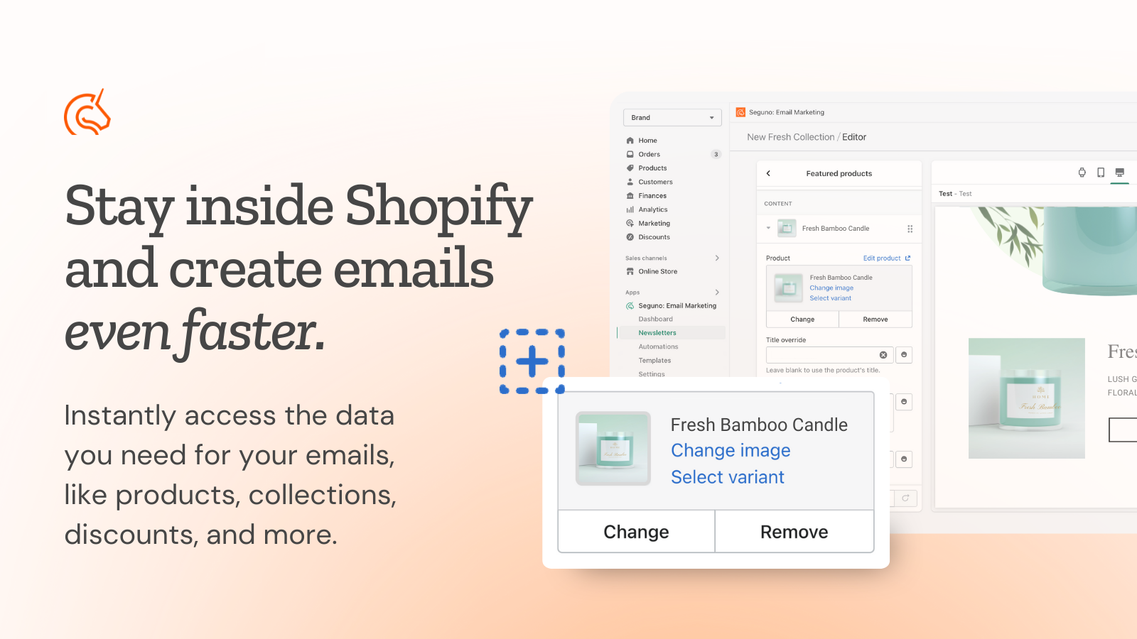 Pull products, discounts, and more directly into your emails