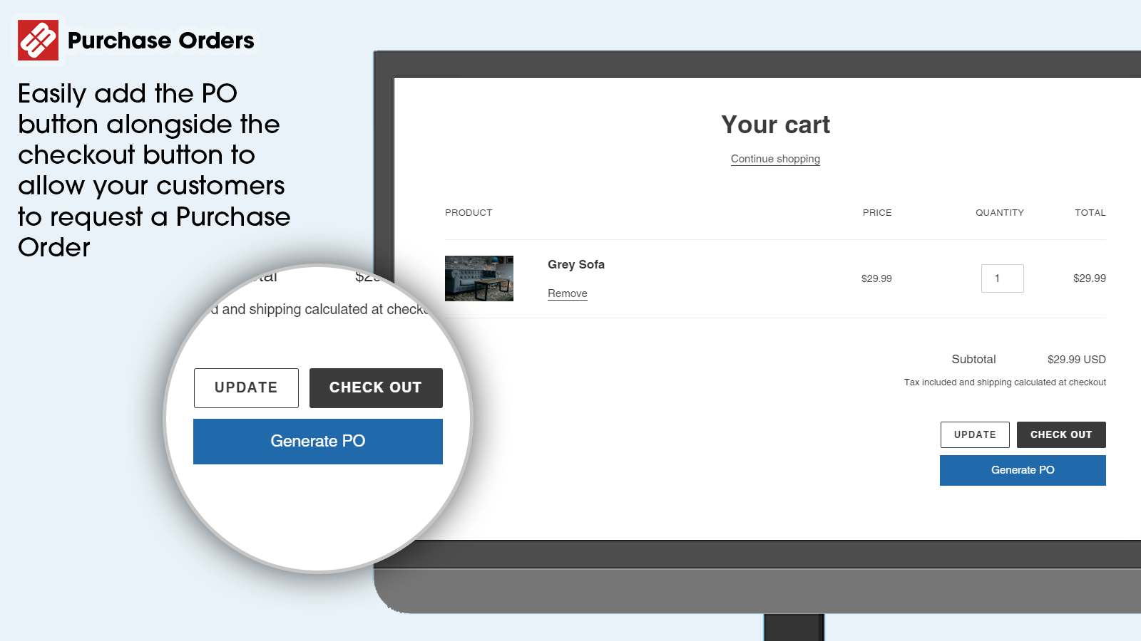 Purchase order button in the cart