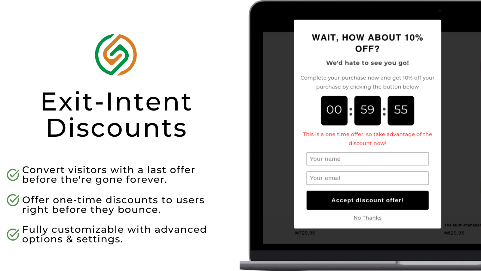 Pushy Shopify app screenshot - exit-intent discount offers