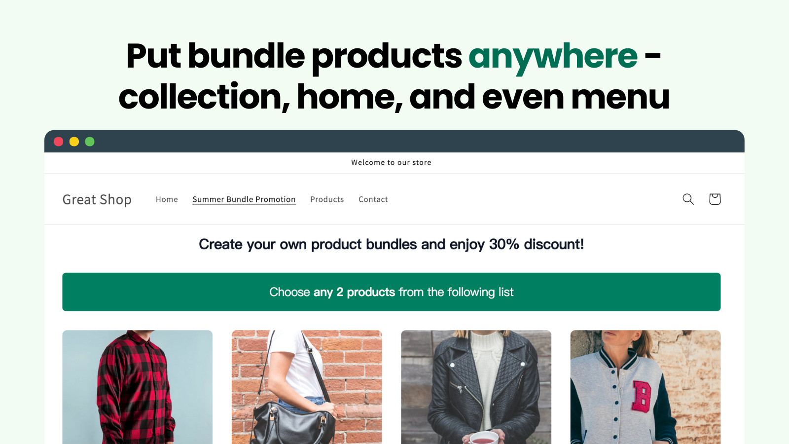 Put bundle products anywhere, in collection, home and menu
