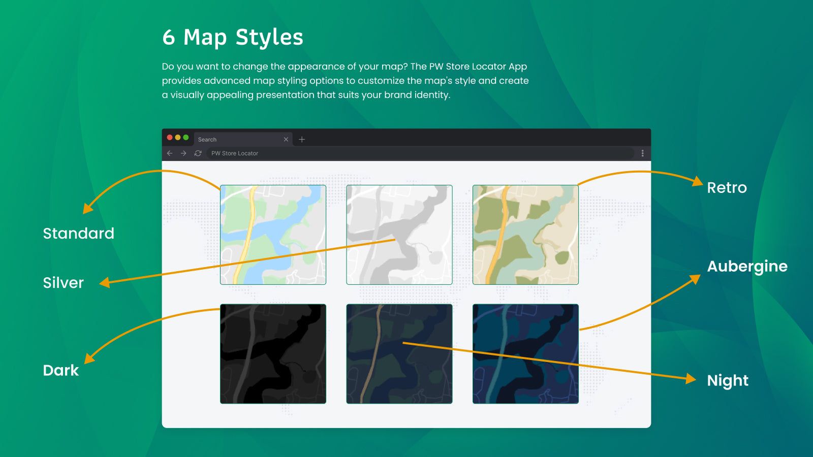 Pw store locator has 6 maps themes