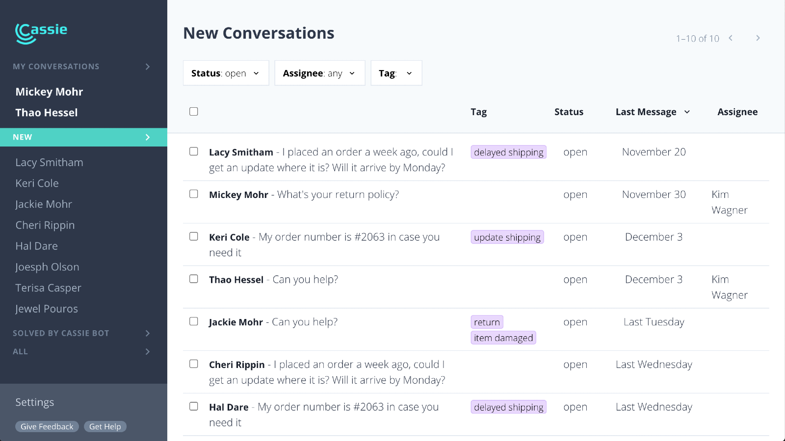 Quickly find and group conversations