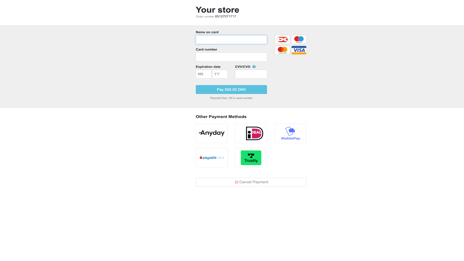 Quickpay payment window