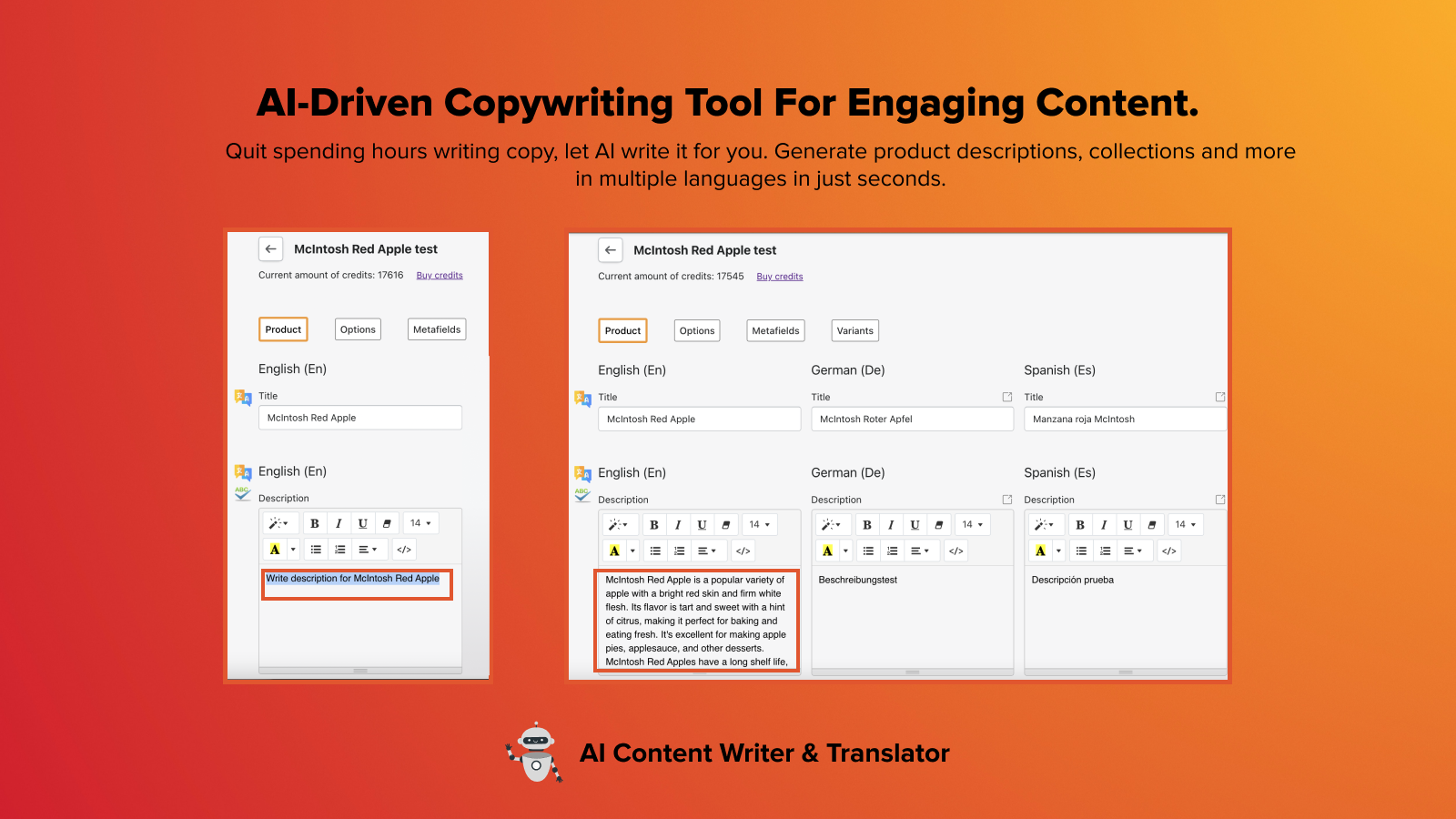 Quit spending hours writing copy, let AI write it for you.
