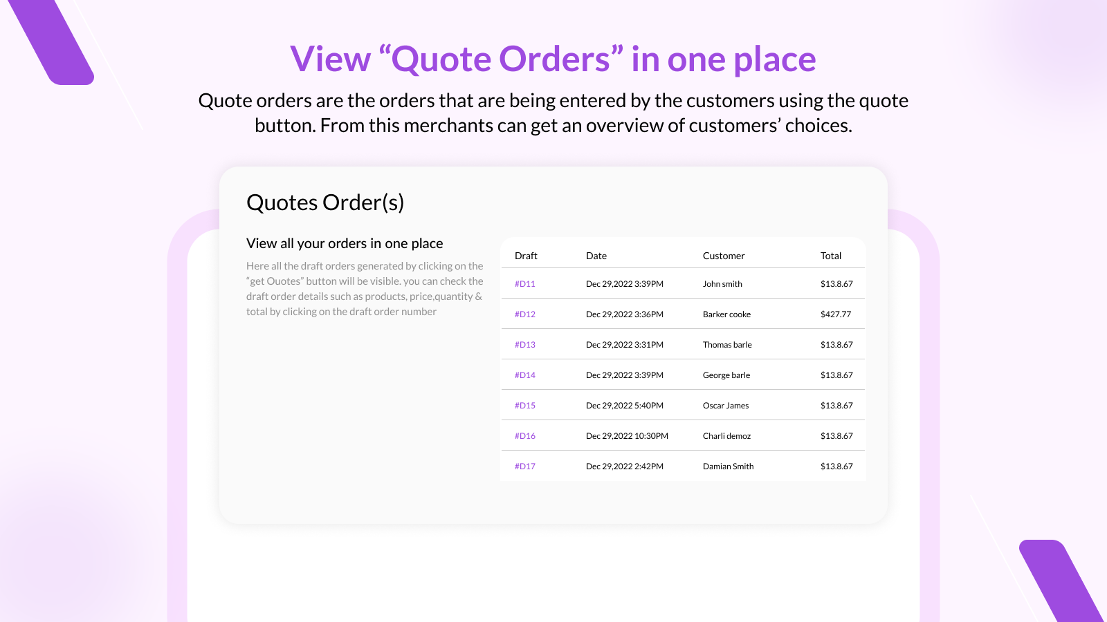 Quote Order Listing