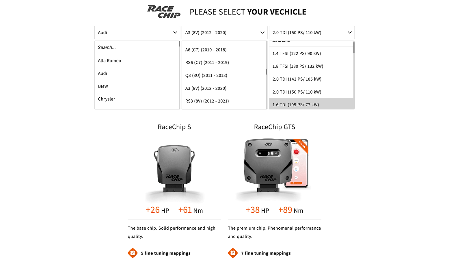 racechip vehicle select