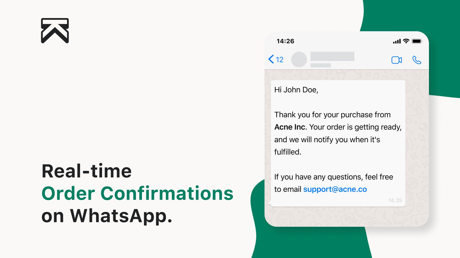 Real-time Order Confirmations on WhatsApp.