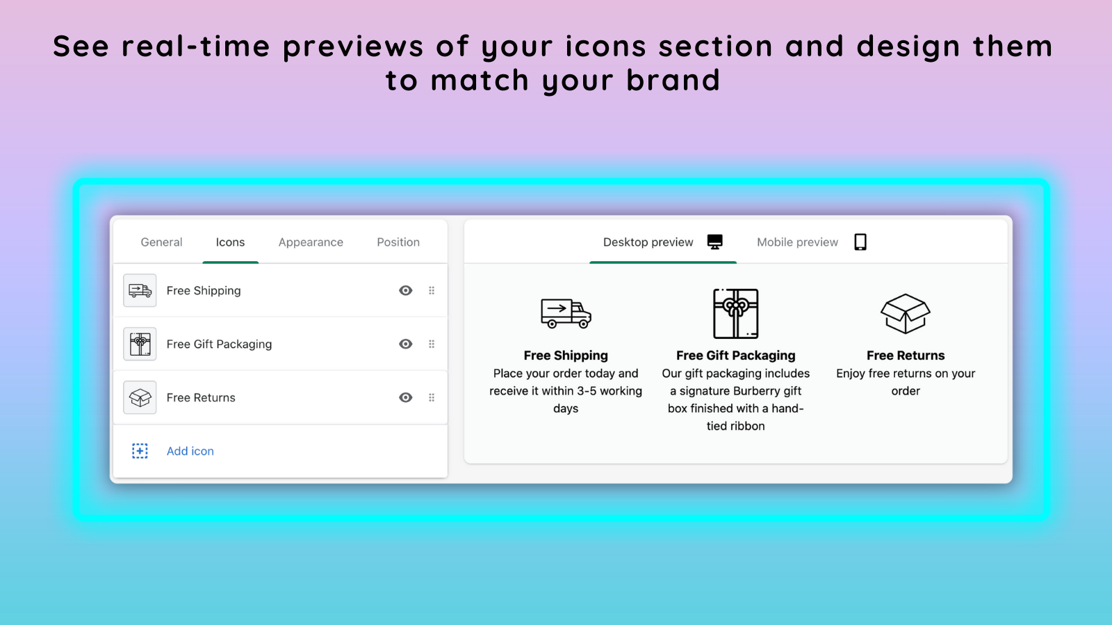 Real-time previews of your icons