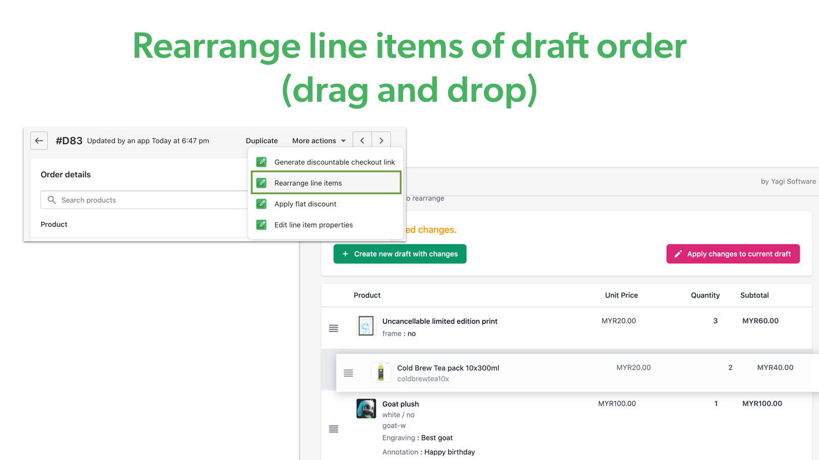 Rearrange line items of draft order