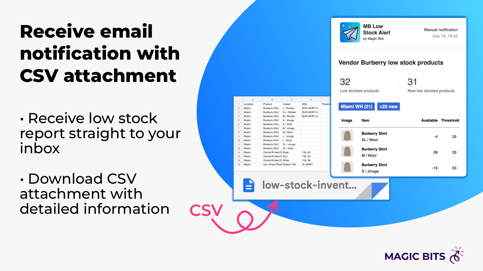 Receive email notifications with CSV attachment