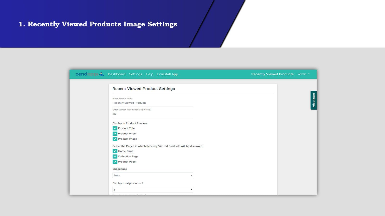 Recently viewed products Image Settings