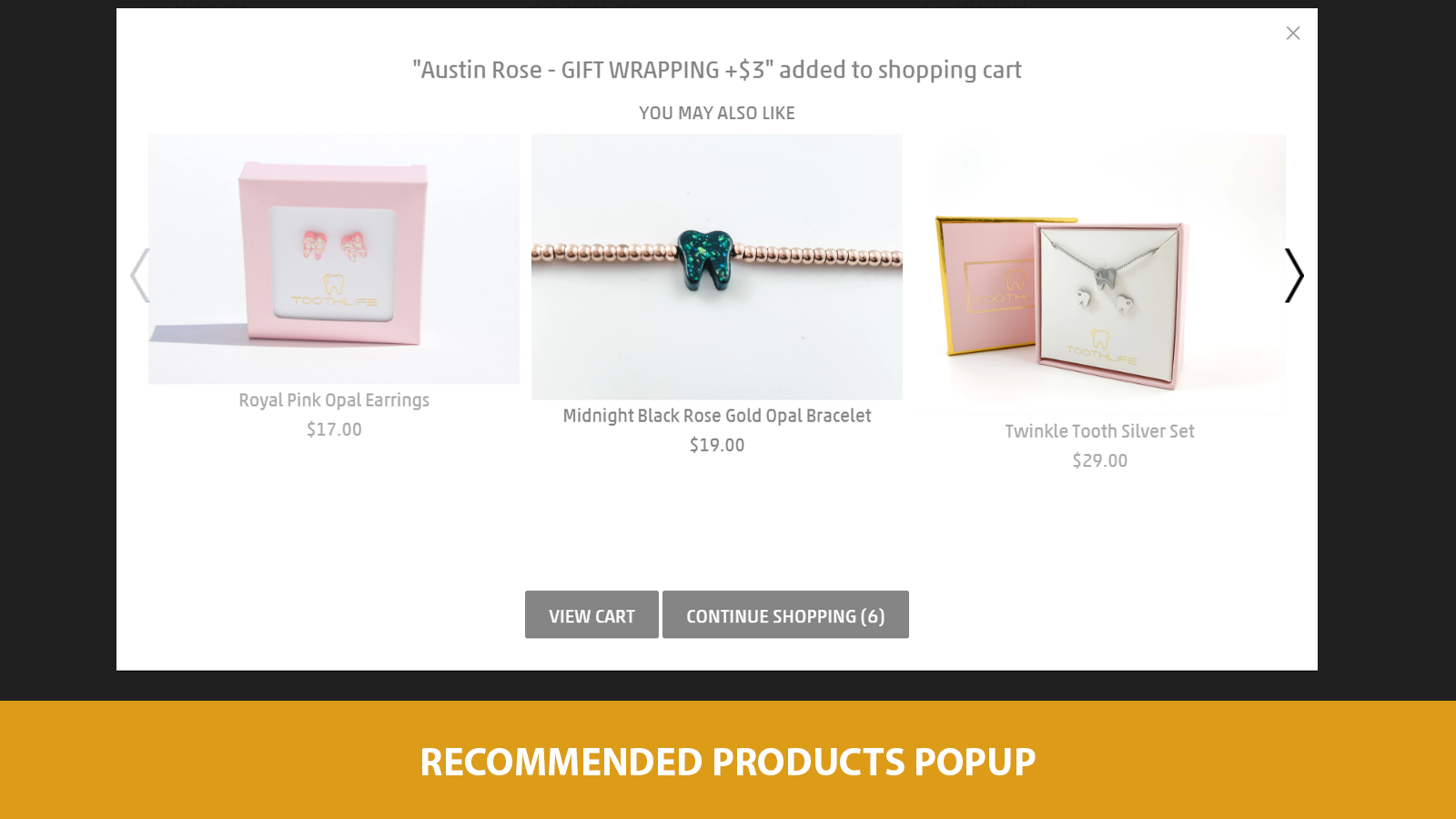 recommended product popup