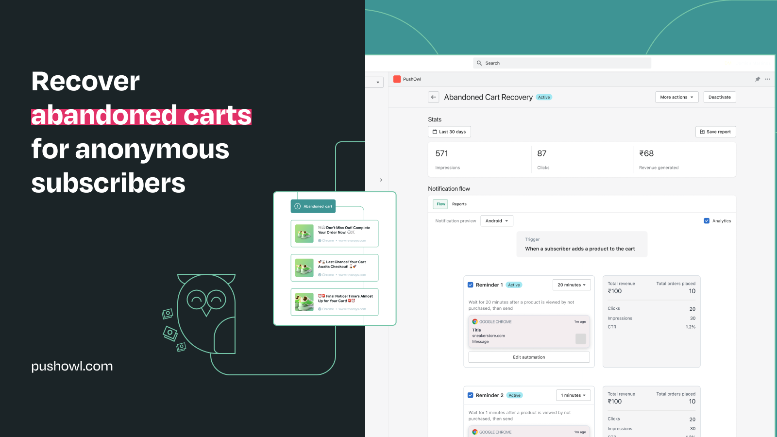 Recover abandoned carts without personal details.