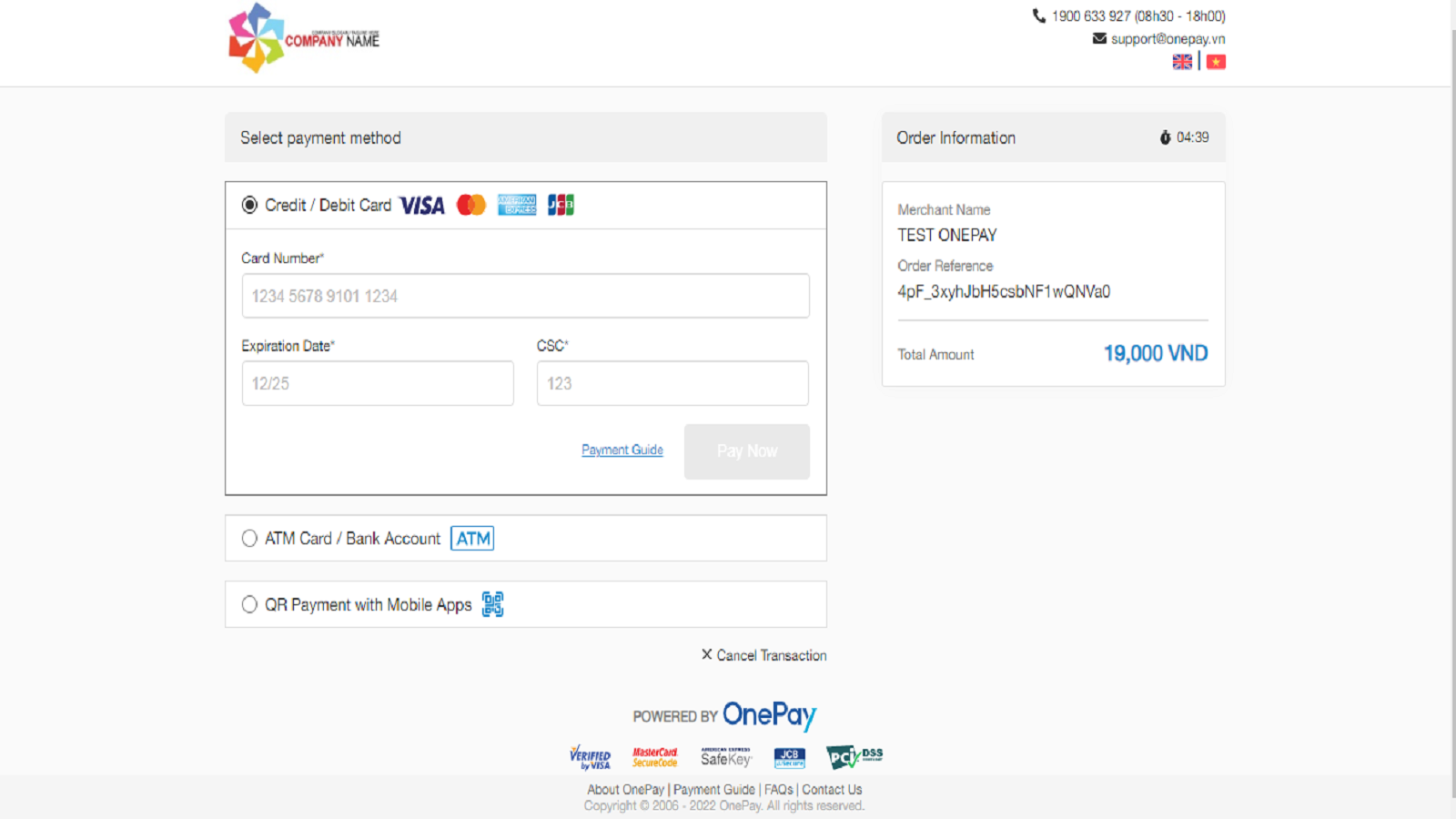 Redirect to OnePAY payment page