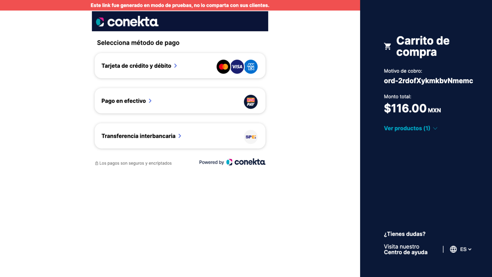 Redirection to Conekta checkout