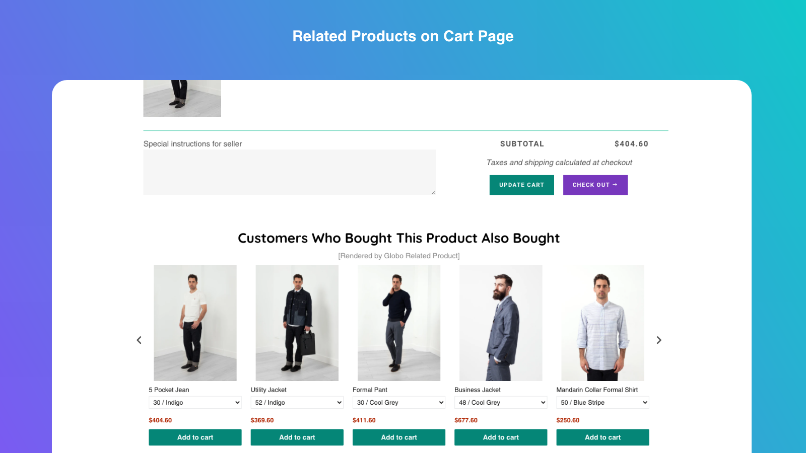 Related product on cart page