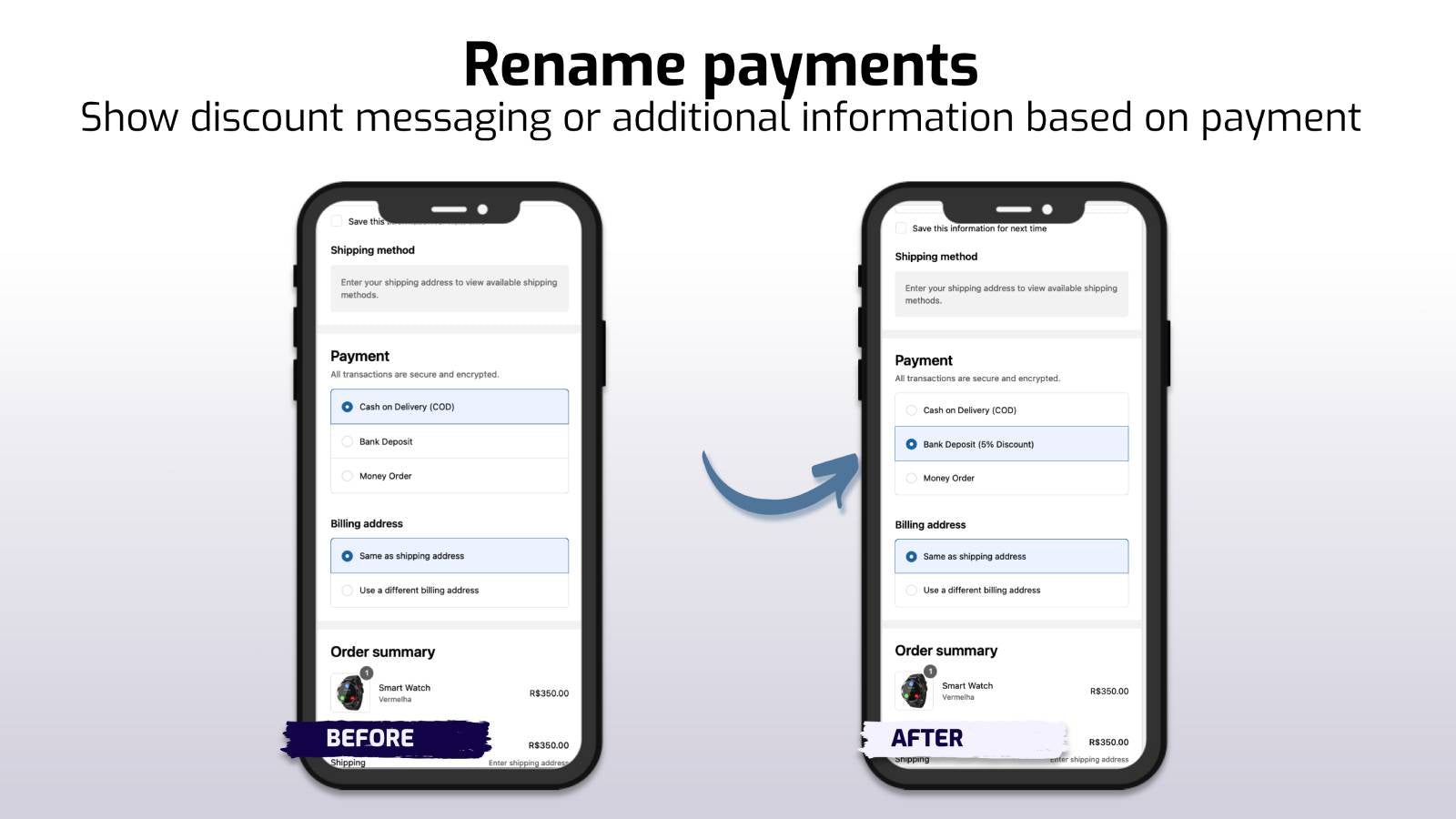 Rename payments based on conditions (mobile example)