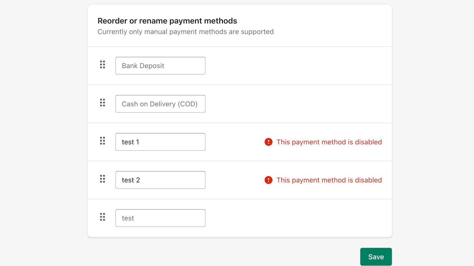 Reorder or rename payment methods