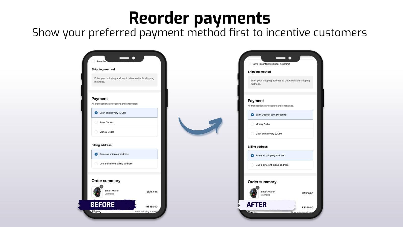 Reorder payments based on conditions (mobile example)