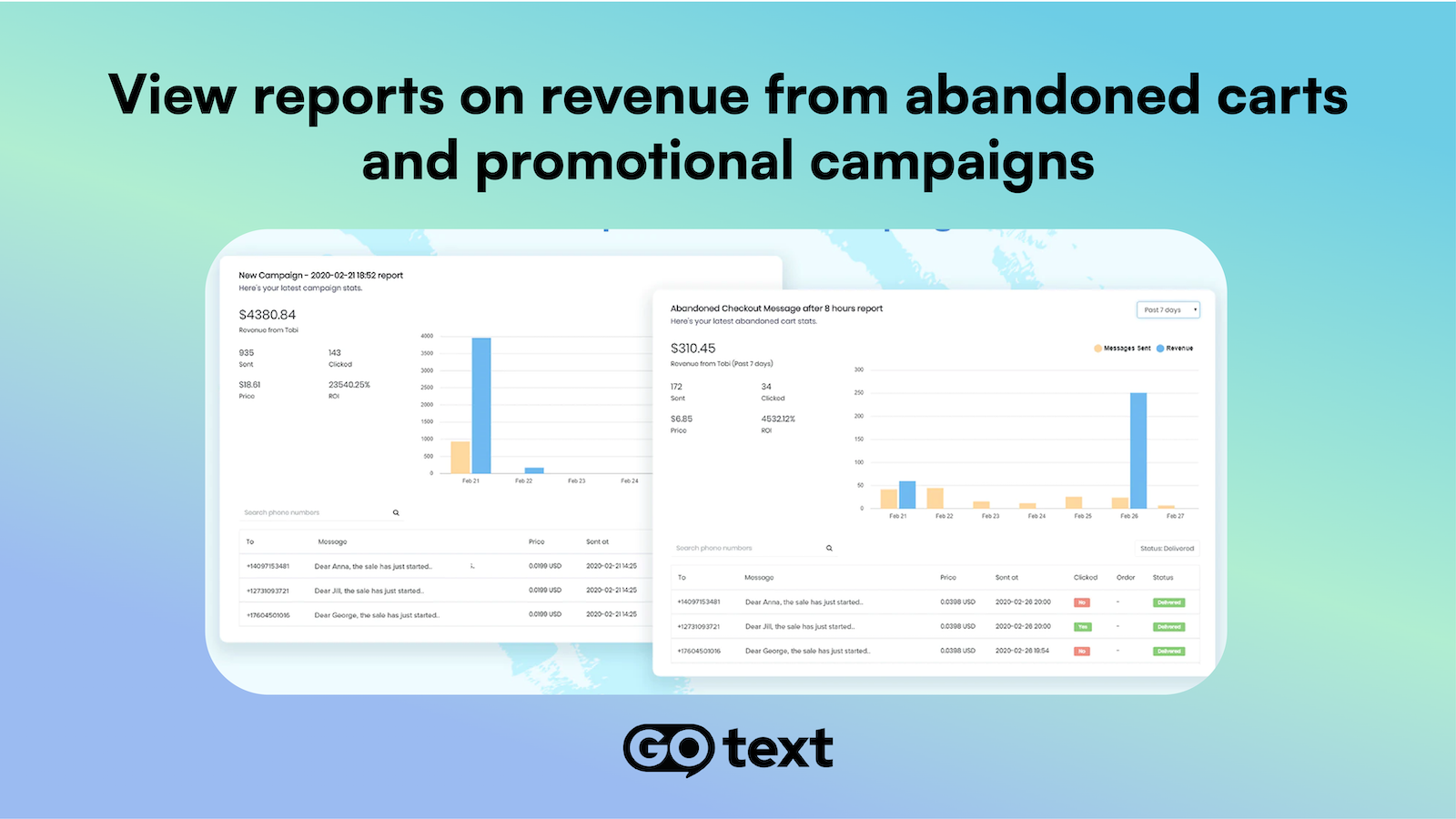 Reports on abandoned cart recovery & promotional campaigns