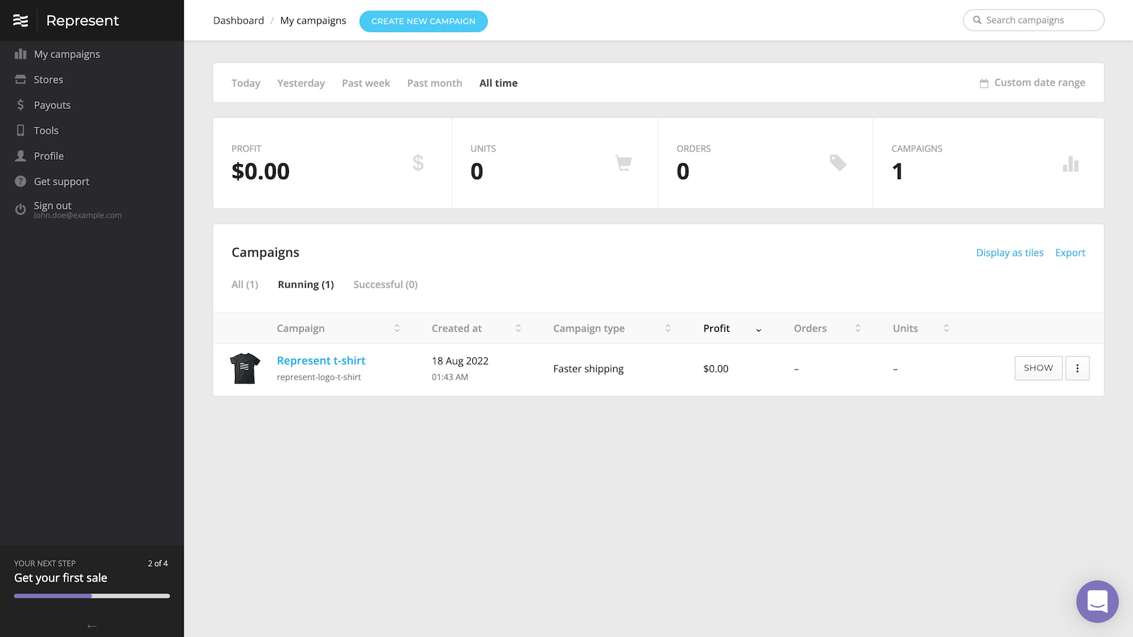 Represent dashboard with products you want to sell via Shopify