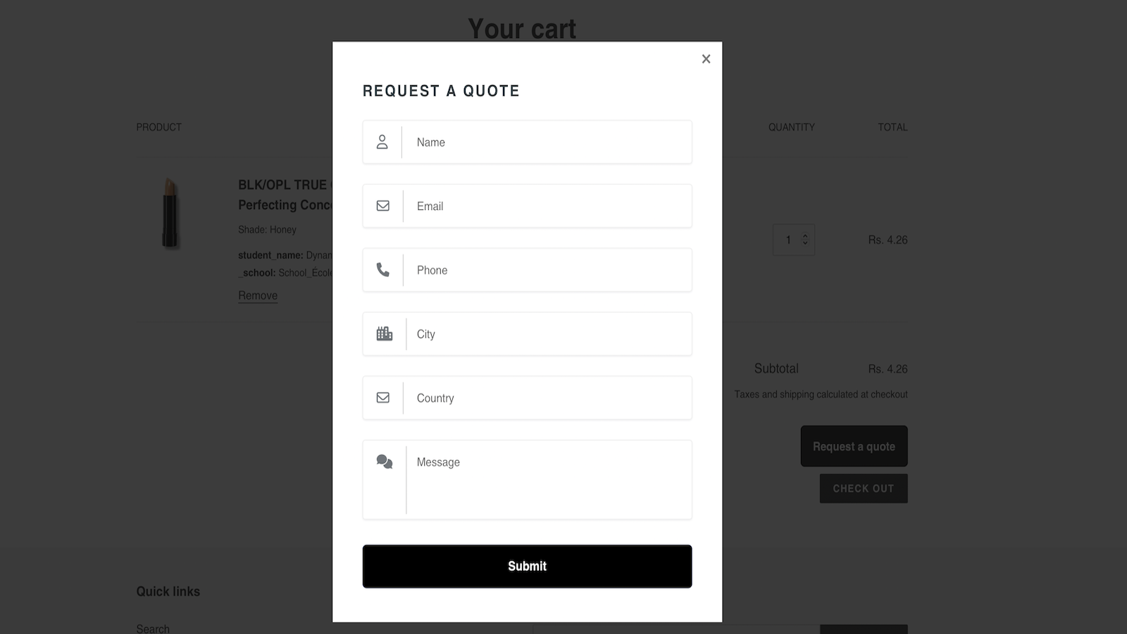 Request a quote option on cart page to get bulk inquiry lead