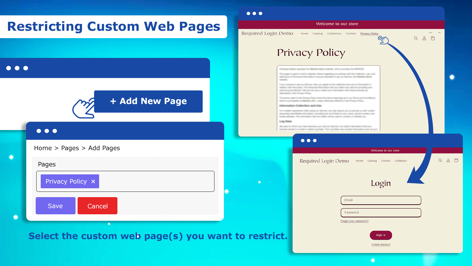 Restricting custom web pages