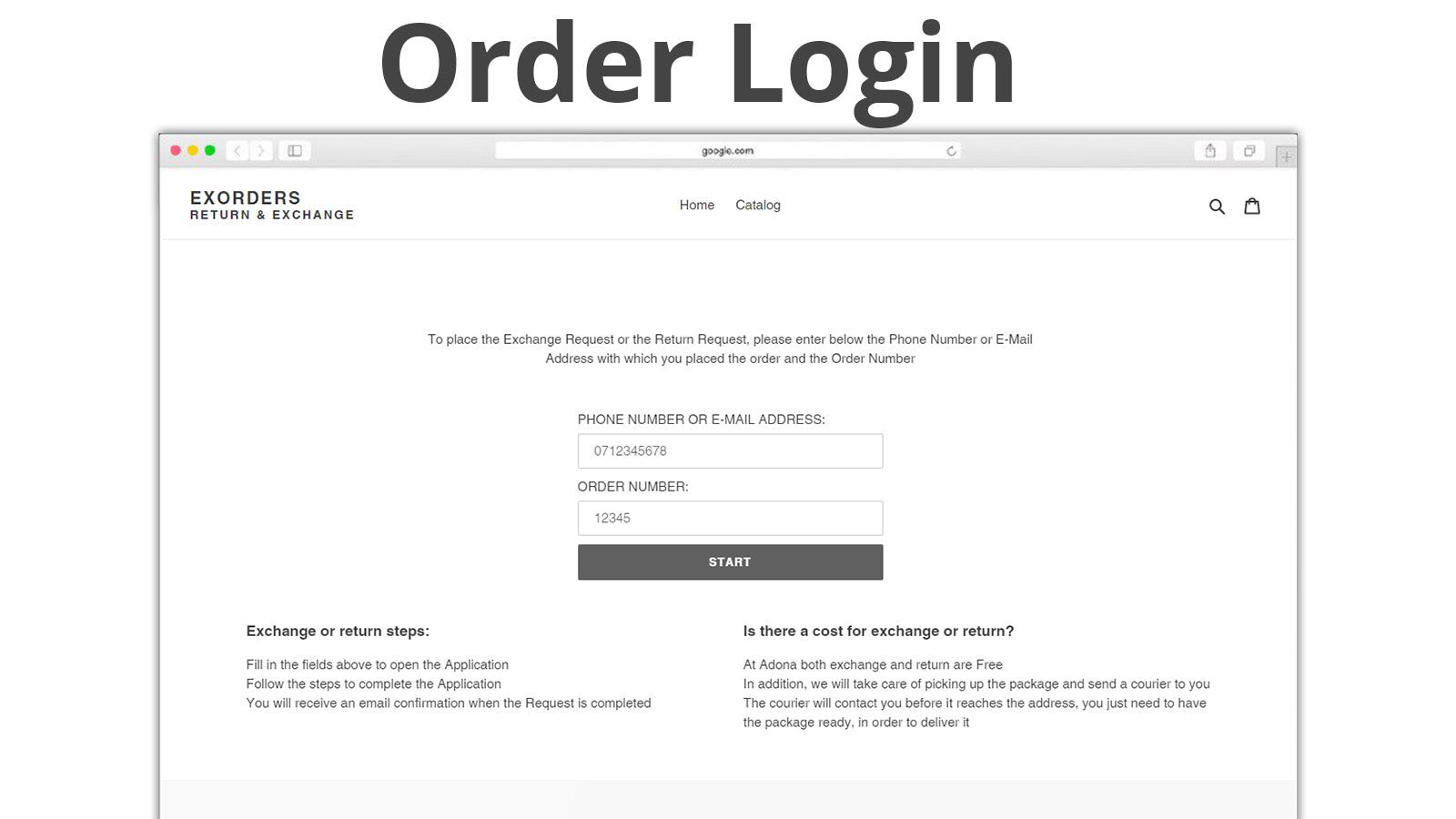 return exchange order login page