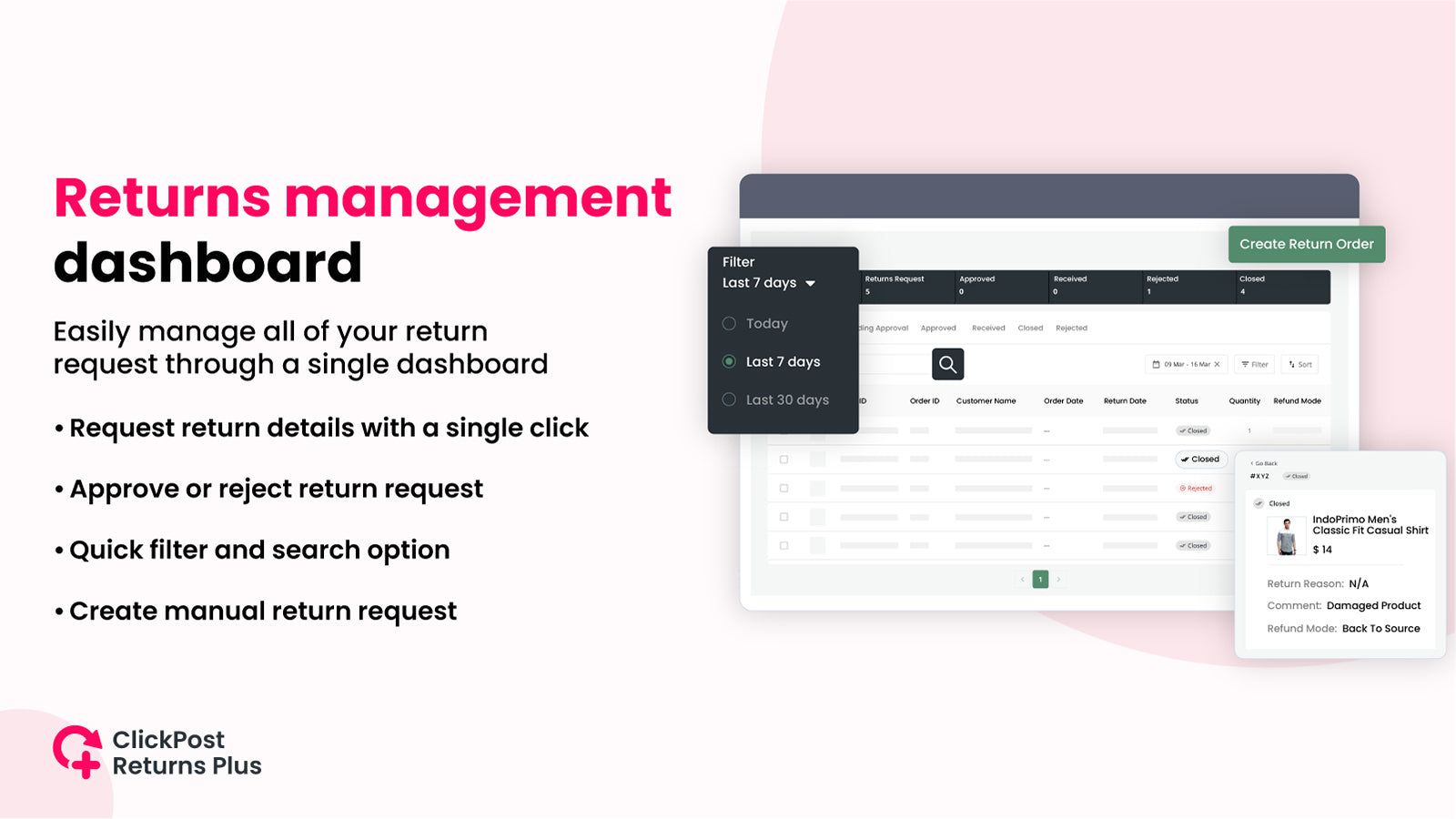 Returns management dashboard to accept or reject return requests
