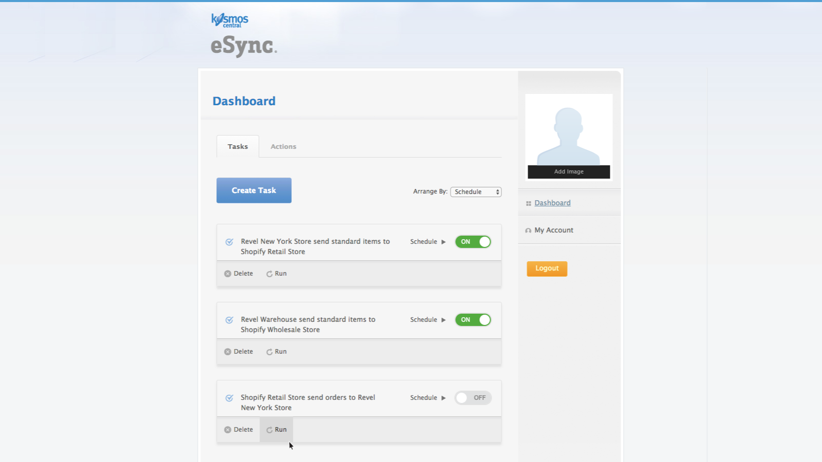 Run Tasks to sync data on demand, or schedule tasks to sync data