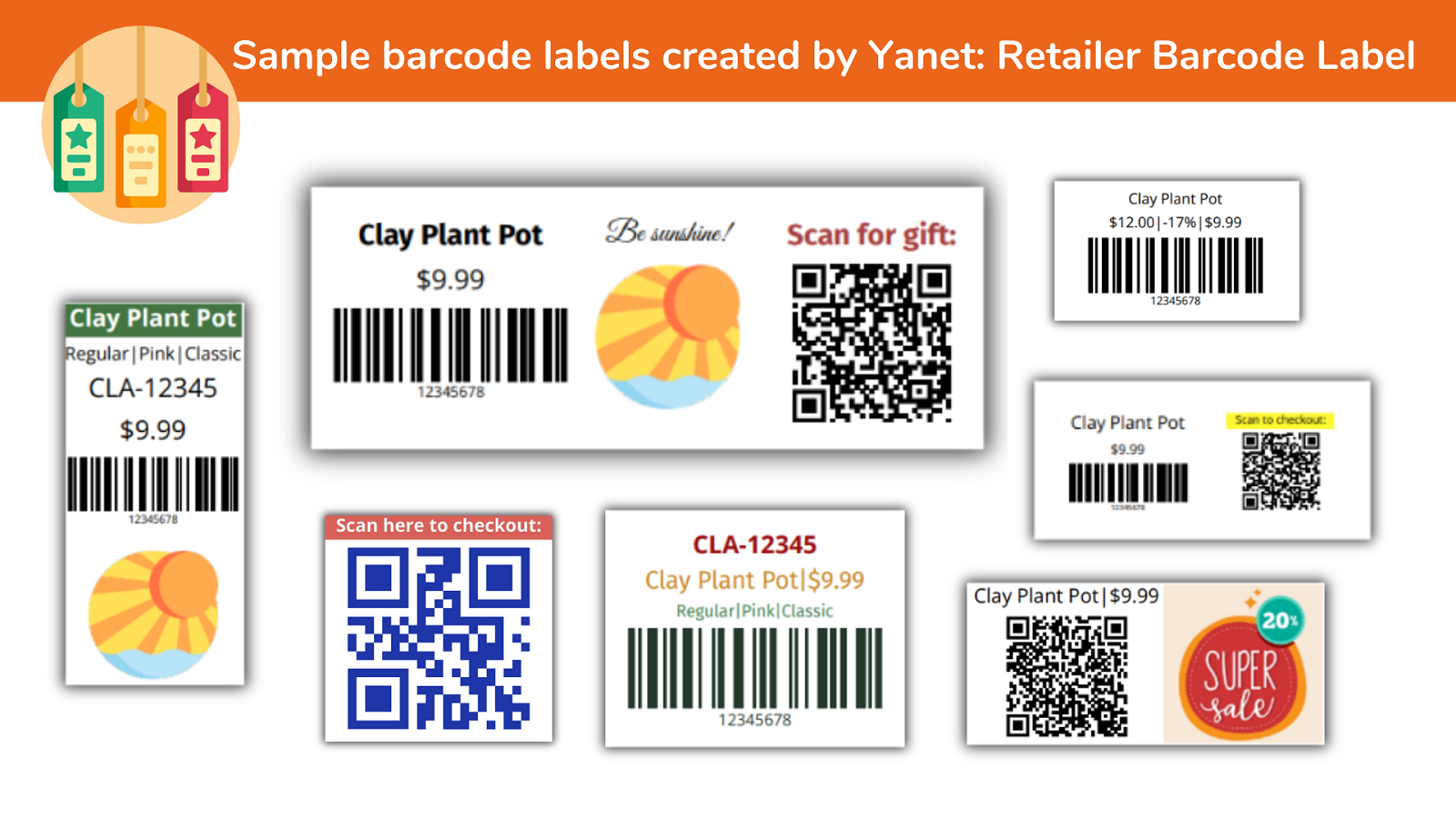 Sample barcode labels created by Yanet Retailer Barcode Label
