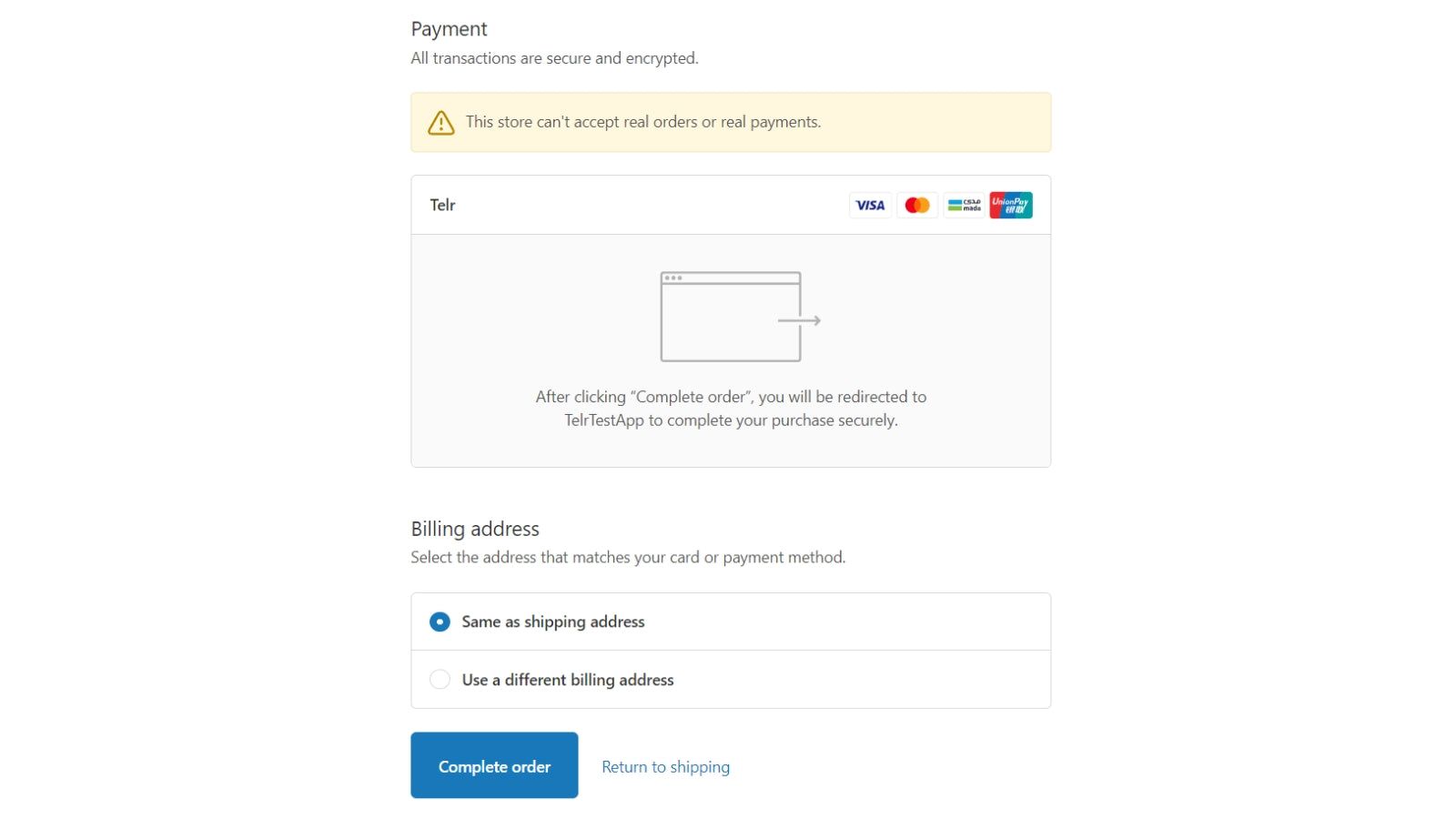 Sample Checkout page
