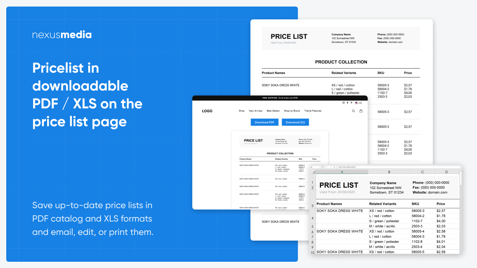 Save price list in PDF or XLS formats, directly from the store