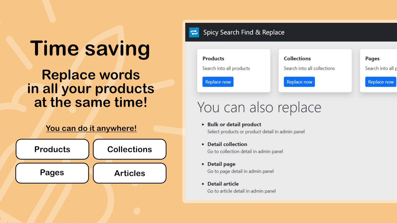 Save time by replacing words in all your products - Search