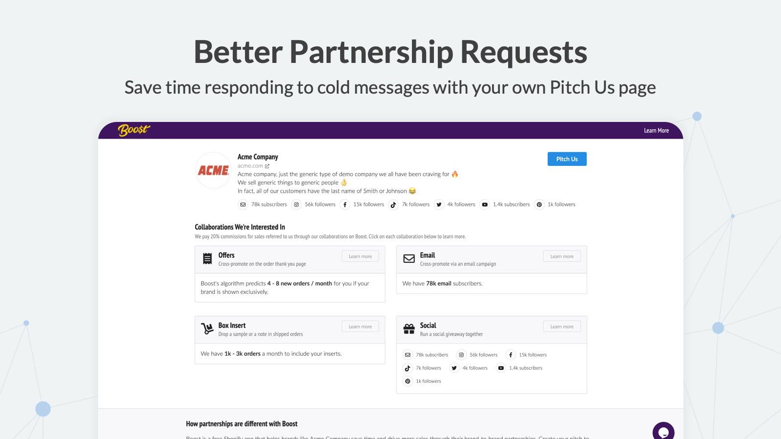 Save time responding to cold messages with your Pitch Us page
