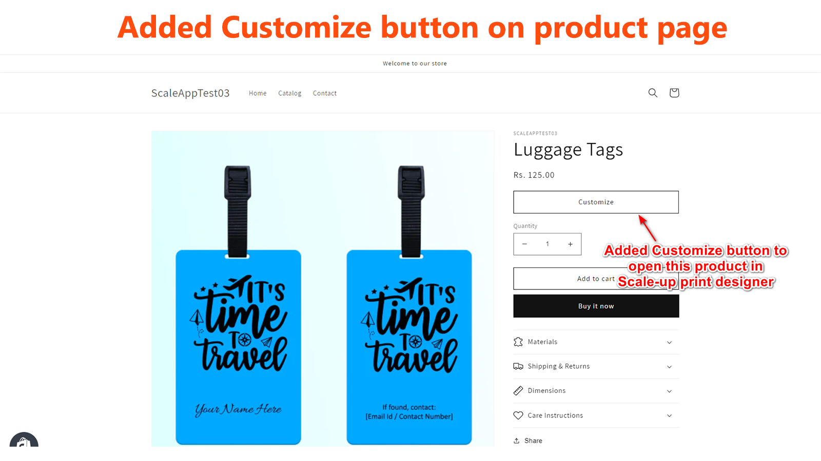 Scale-up print designer - Customize button added in product page