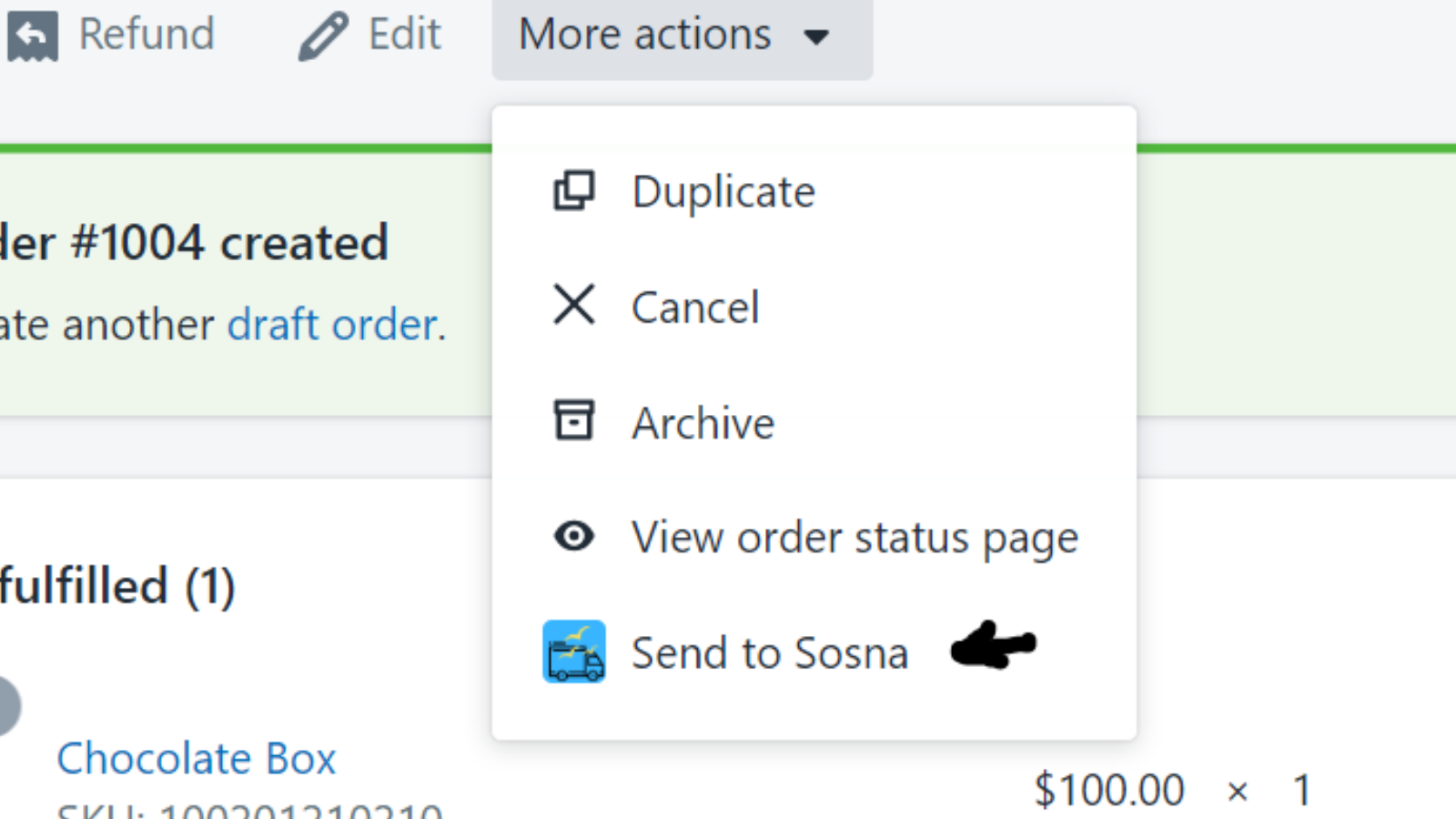 Schedule a Sosna shipment directly from the order page