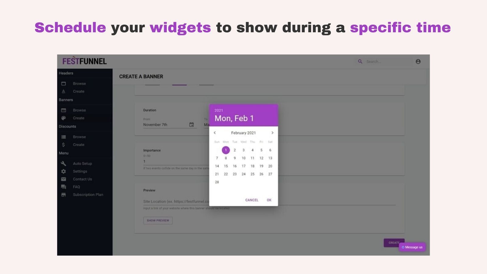 Schedule your widgets to show during a specific time