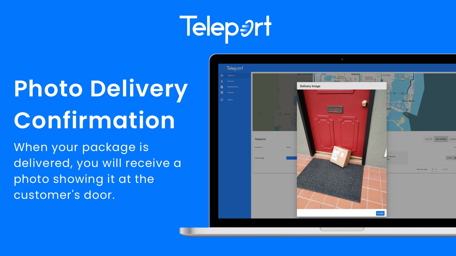 Screenshot of Teleport App displaying a delivered package 