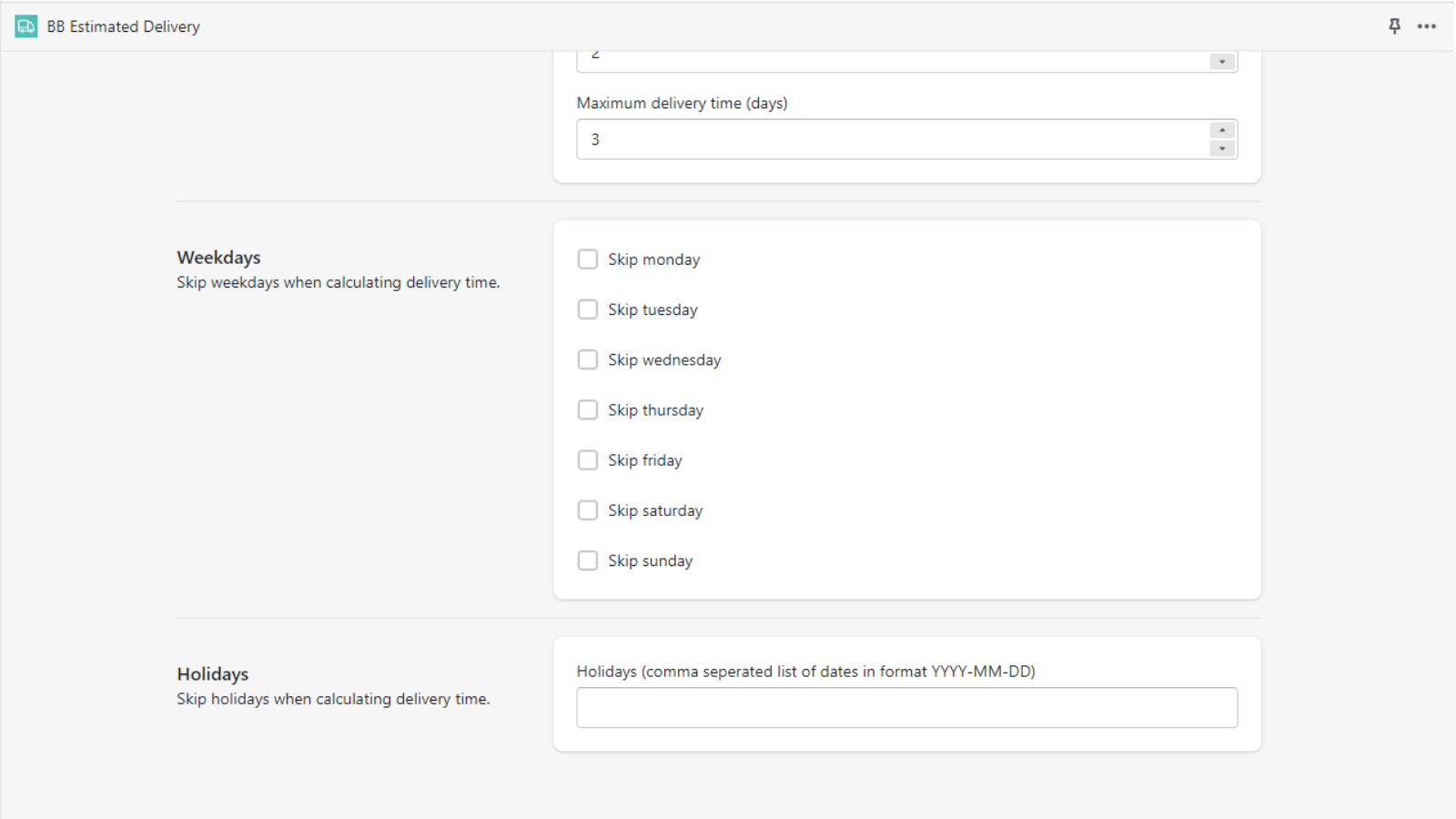 Screenshot of the settings panel