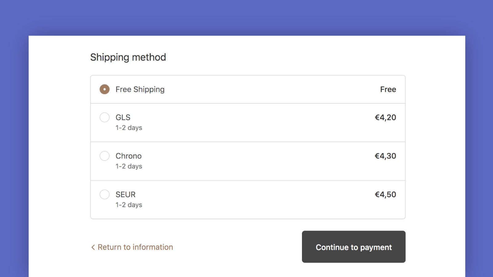 Screenshot of the shipping cost in the cart