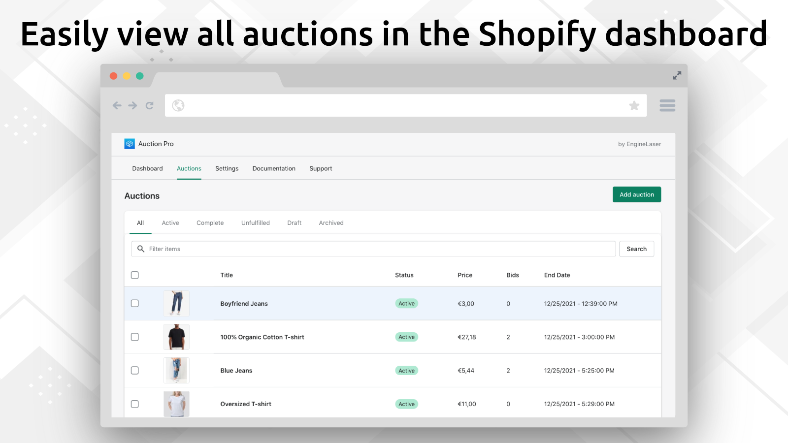 Screenshot Shopify dashboard