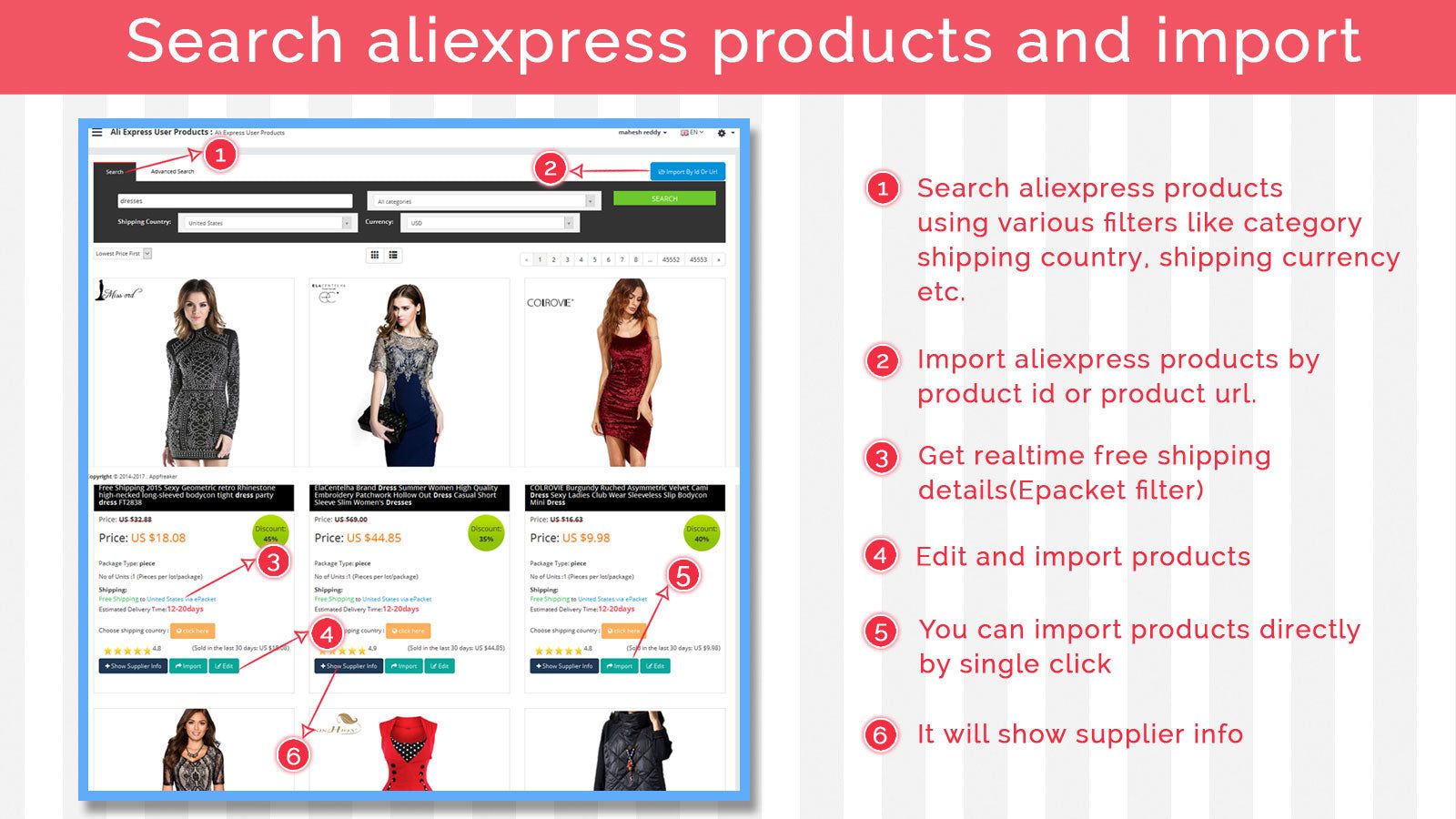 Search aliexpress product and import