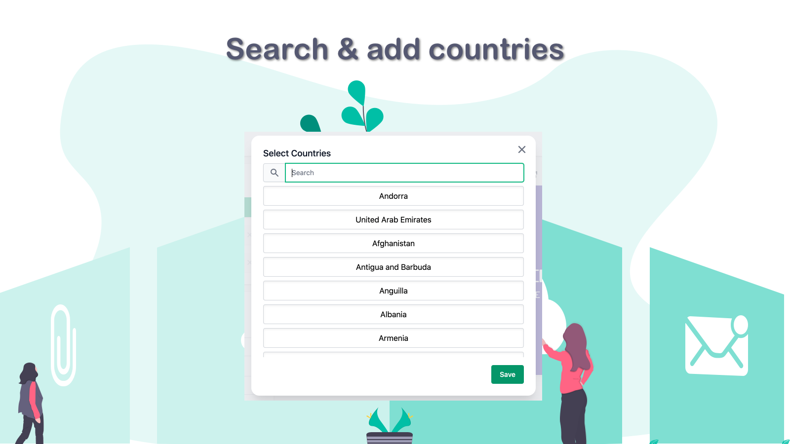 Search & add countries