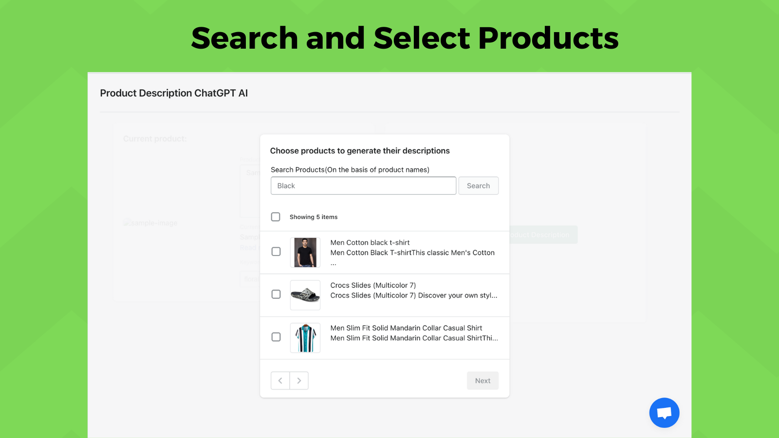 search and select products